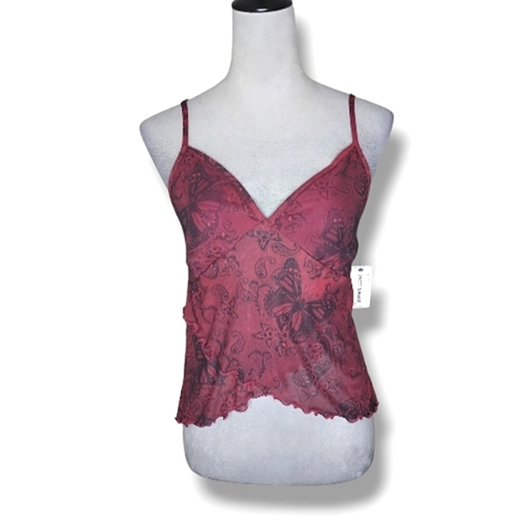 Y2K Butterfly Mesh Babydoll Cami — Sheer Tulip Hem, Adjustable Straps — NWT XL - Picture 1 of 6